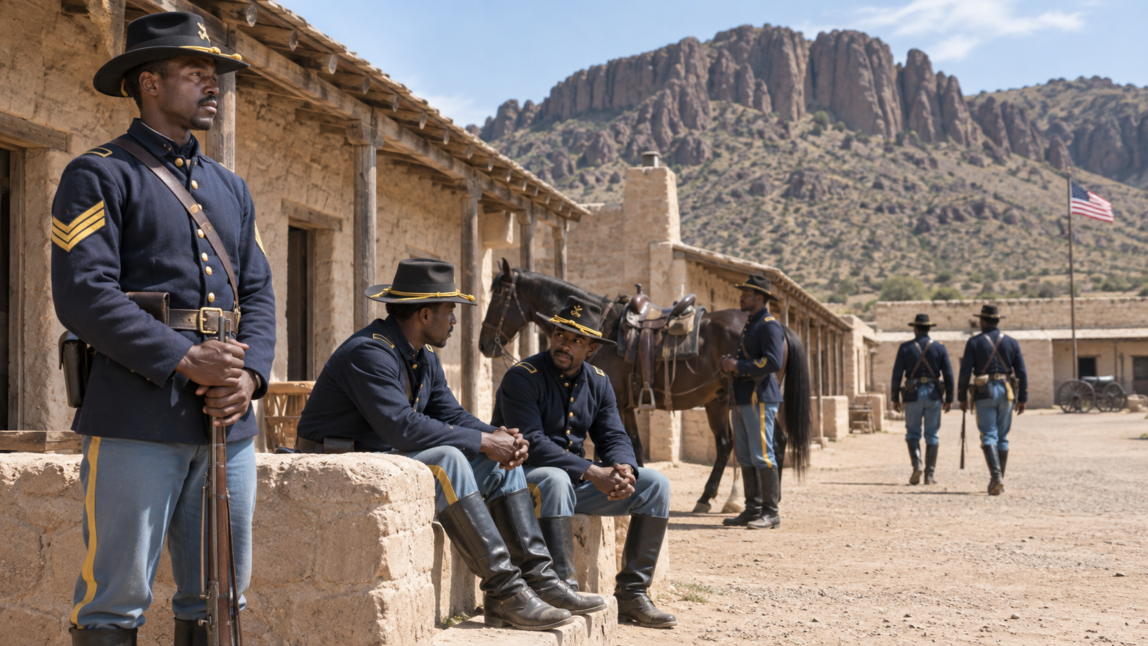 Illustrated historical reconstruction for The Buffalo Soldiers of Fort Davis Built More Than a Frontier Post.