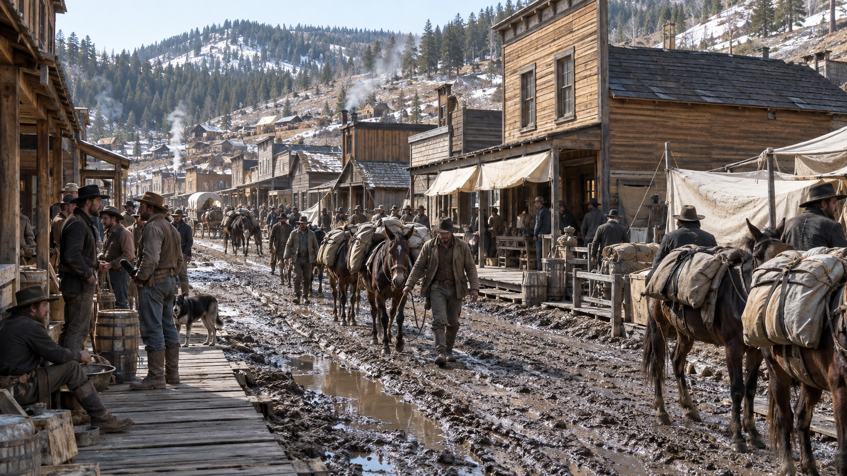 Illustrated historical reconstruction for Deadwood's Gold Rush Built a Town That Had to Survive Its Own Boom.