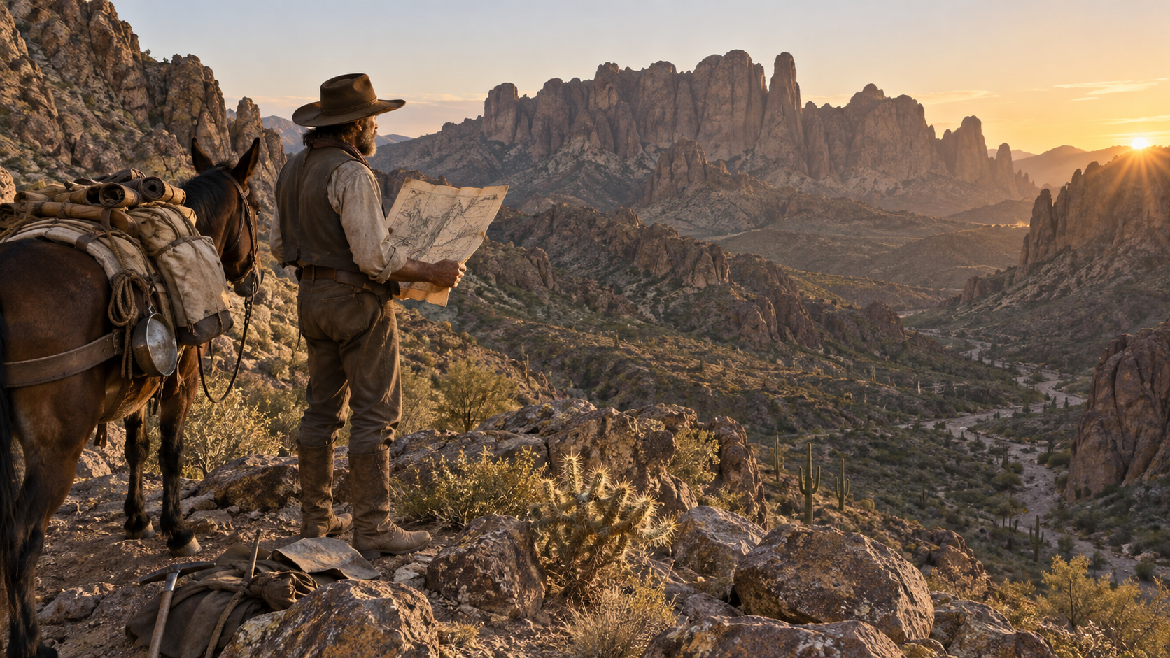 Illustrated historical reconstruction for The Lost Dutchman Mine Is a Legend, Not a Verified Discovery.